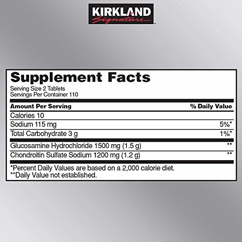 Two Kirkland Glucosamine & Chondroitin bottles, 220 tablets each, 2-pack