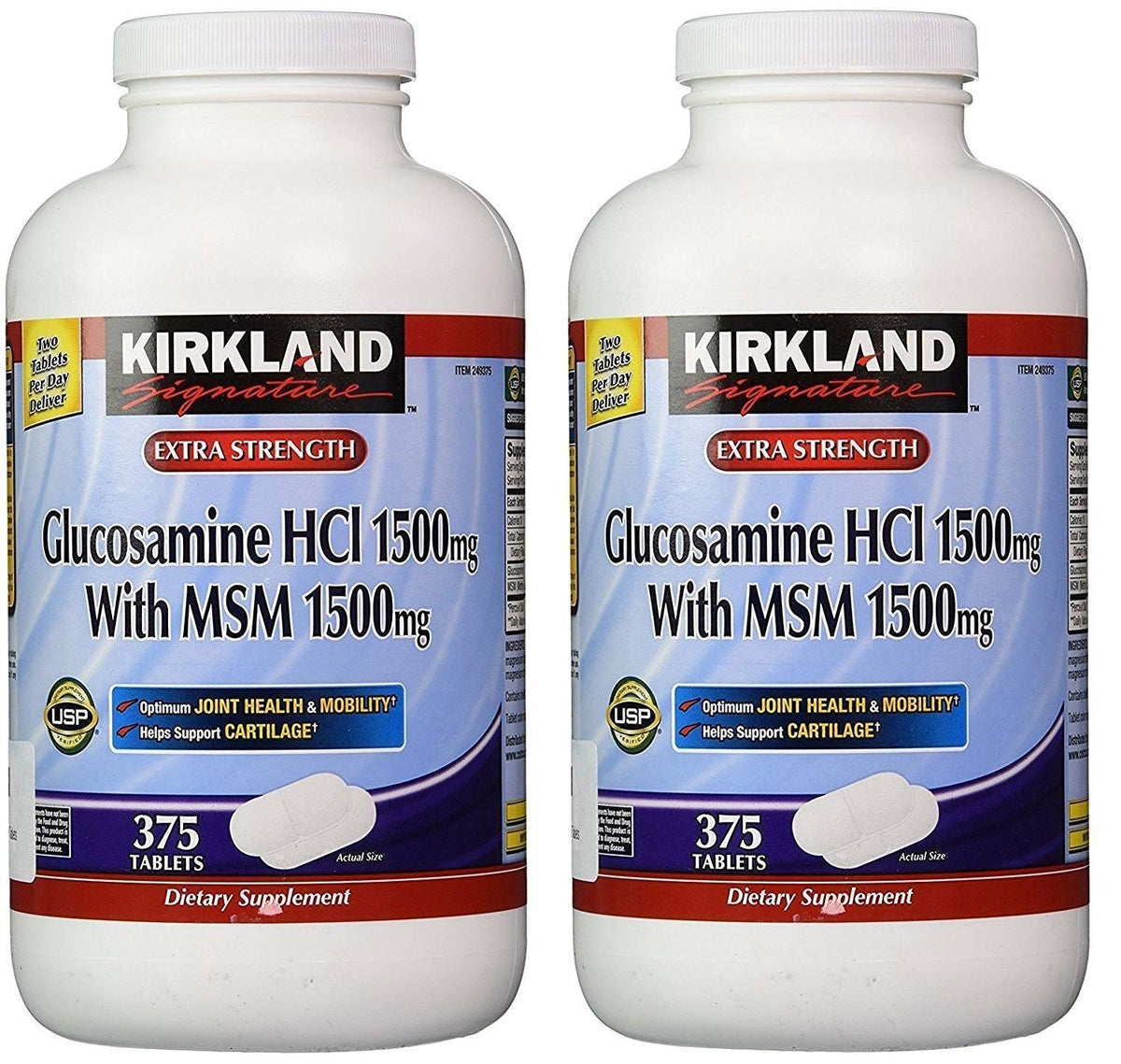 Kirkland Signature Glucosamine HCI with MSM bottle front - Pack of 2 (375 Count)