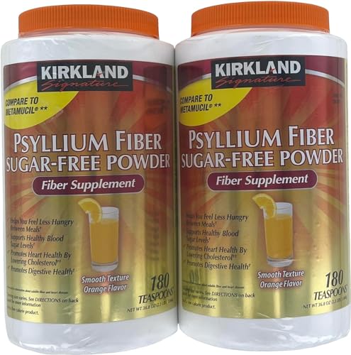 Side view of Kirkland psyllium powder bottle