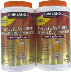 Side view of Kirkland psyllium powder bottle