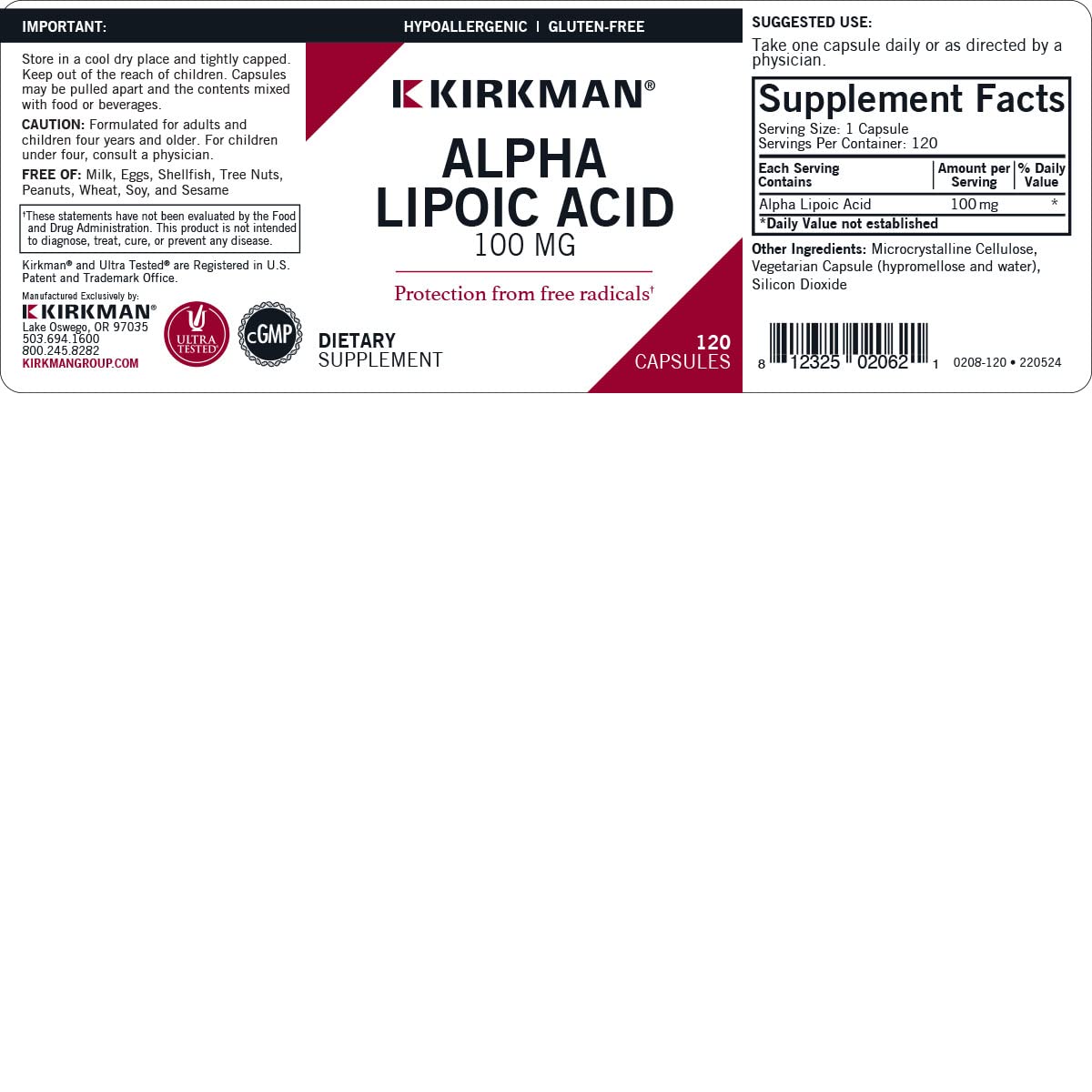 Gluten-free, hypoallergenic supplement packaging