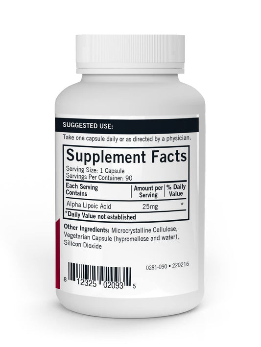 Alpha Lipoic Acid 25 mg label close-up