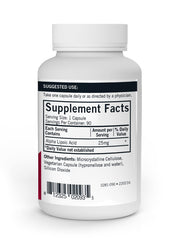 Alpha Lipoic Acid 25 mg label close-up