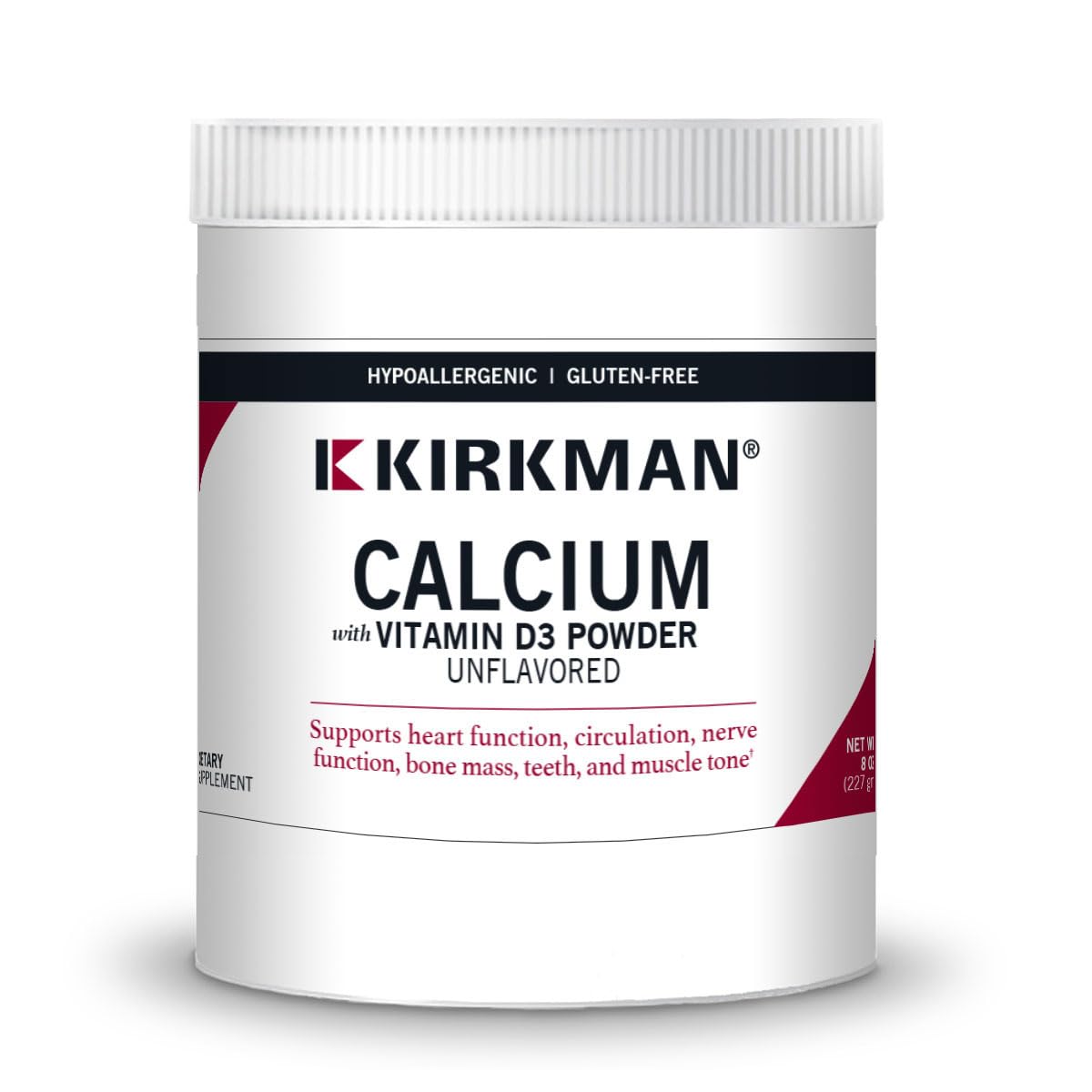 Front view of Kirkman Calcium with Vitamin D3 Powder 8 oz bottle