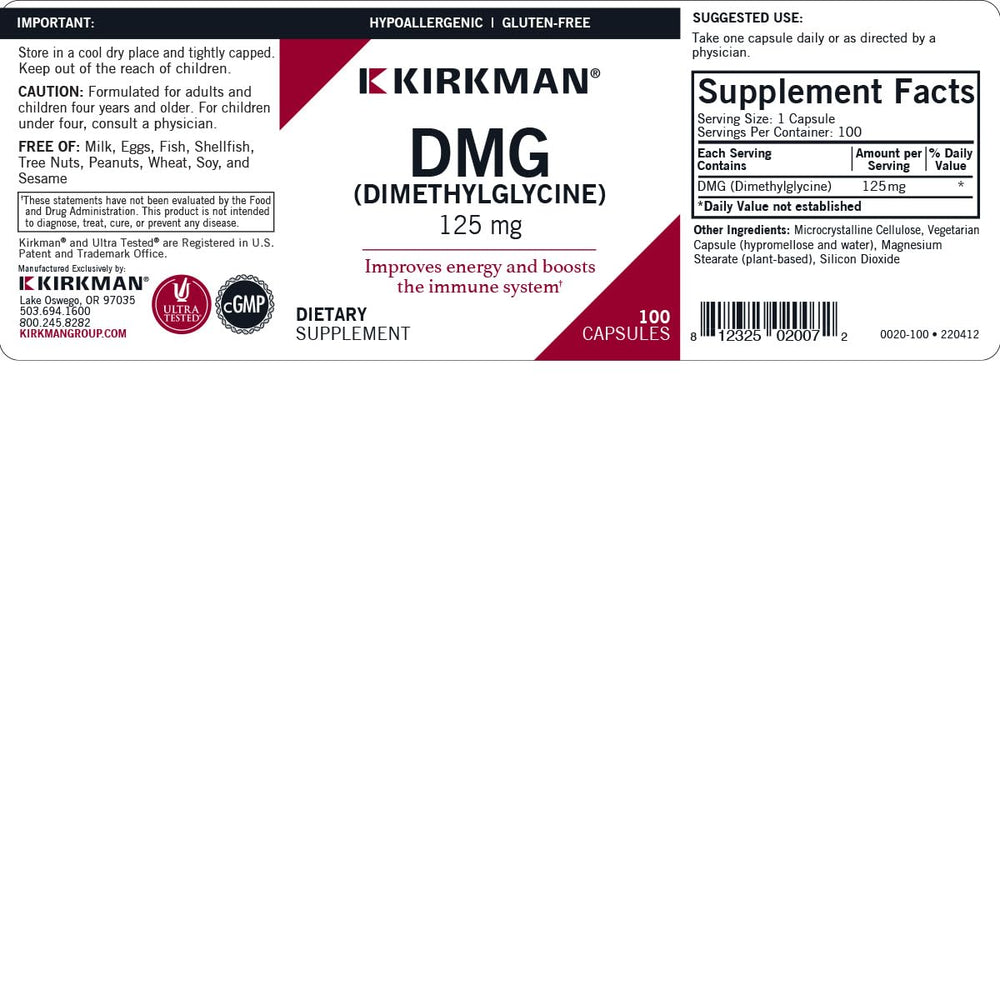 Kirkman DMG 125 mg label close-up