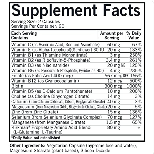 Label close-up: Kirkman Everyday Multivitamin Without Vitamins A and D