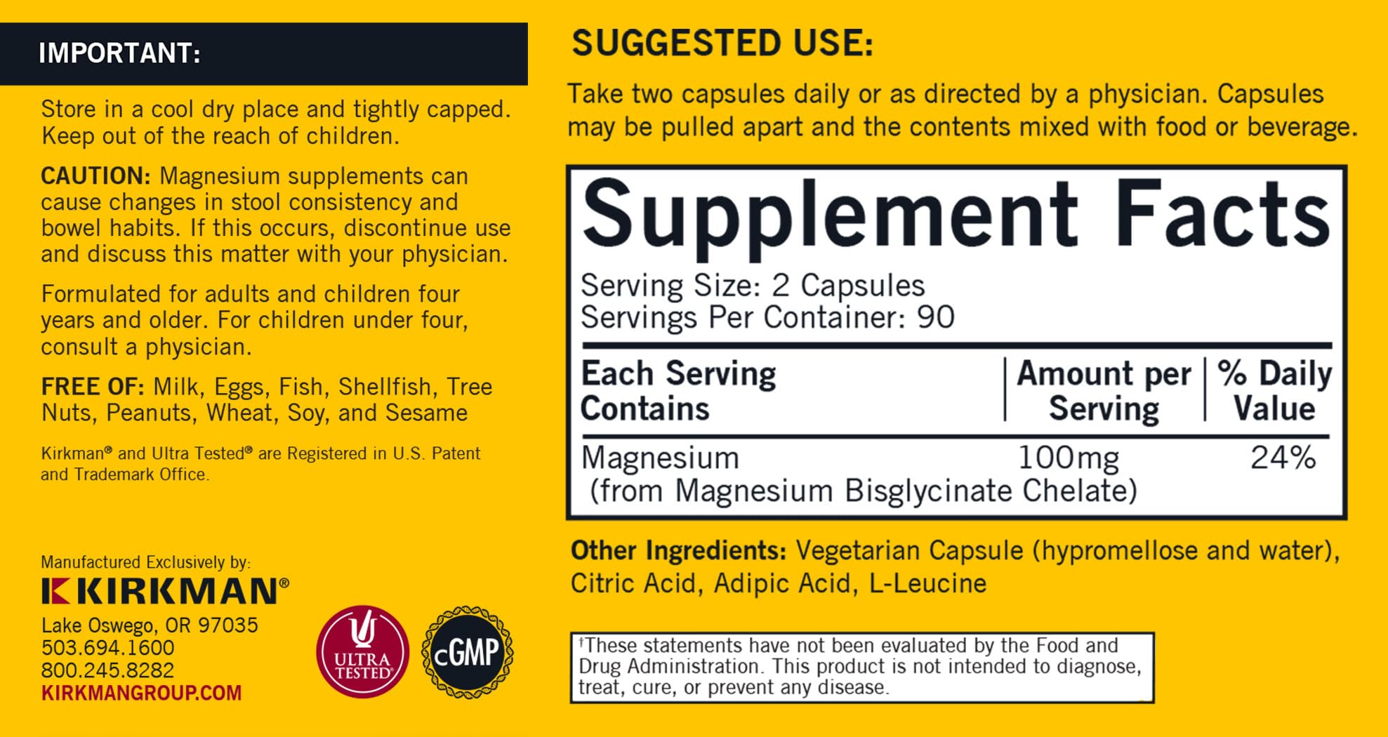 Kirkman Magnesium Bisglycinate Buffered Chelate packaging