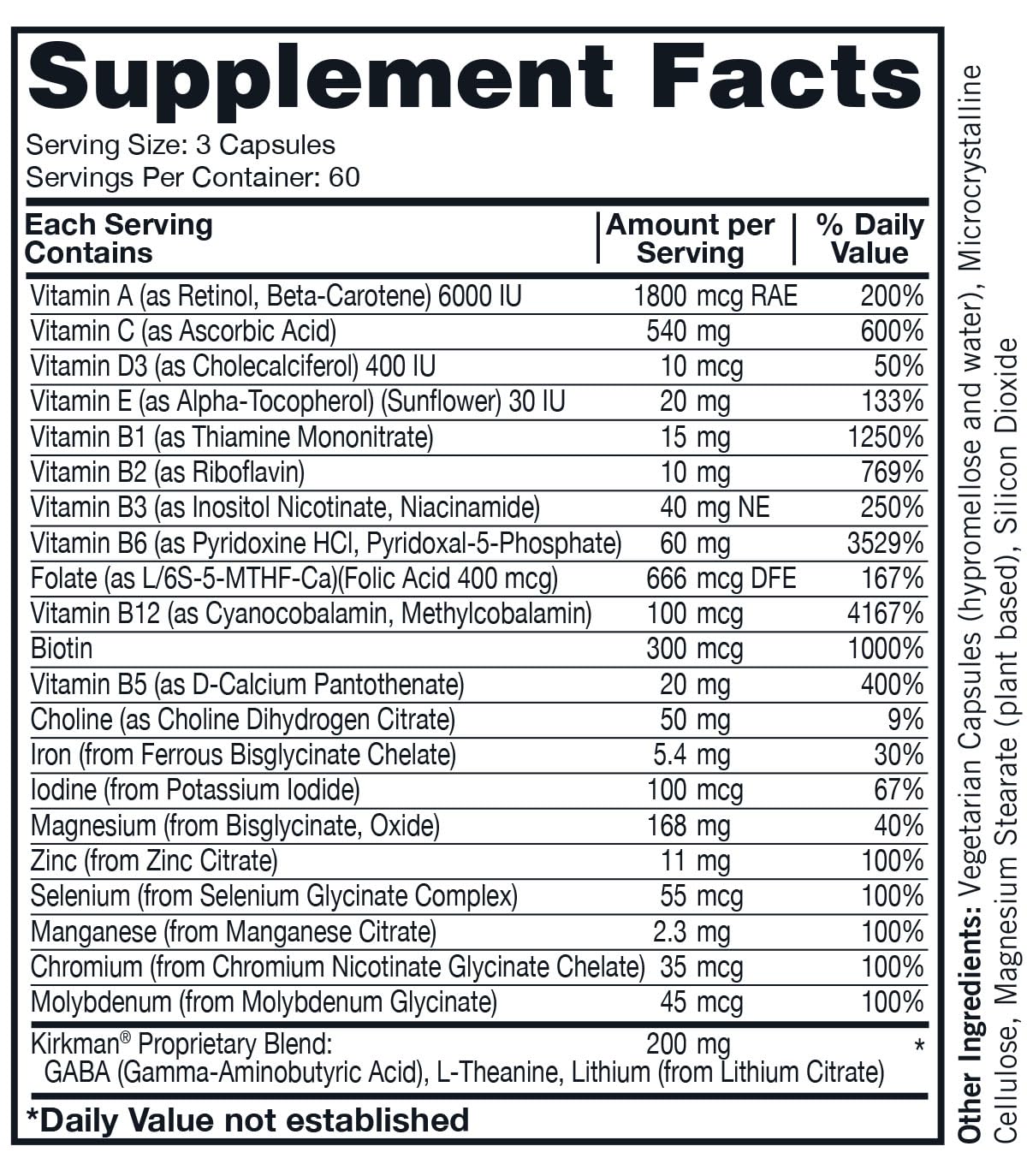 Front packaging of Kirkman Super Nu-Thera Multivitamin Teen & Adult