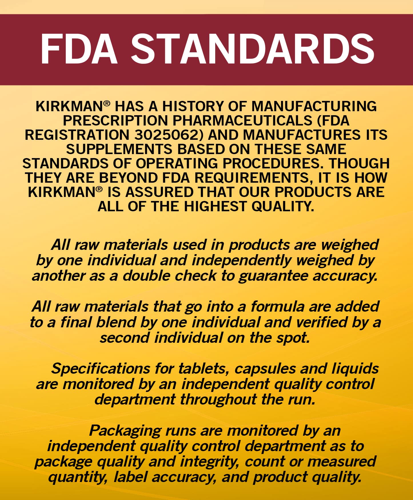 Kirkman Ultra Tested quality assurance seal on packaging