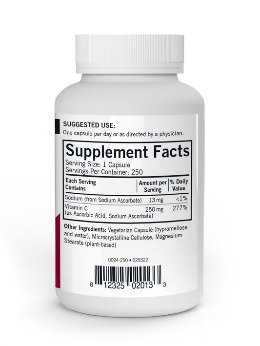 Close-up of Vitamin C 250 mg capsule