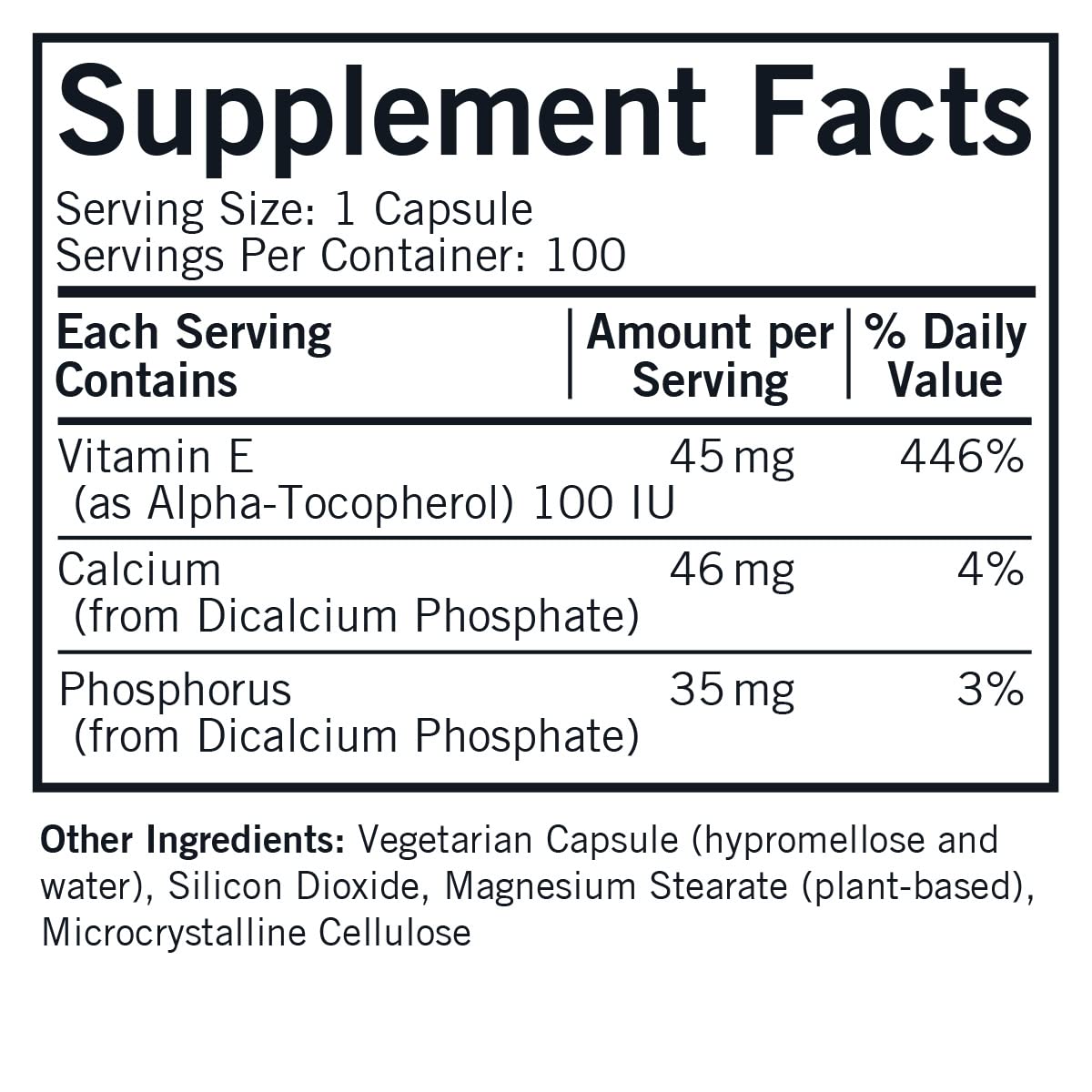 Plant-based Vitamin E capsules in bottle