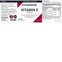 Hypoallergenic Kirkman Vitamin E 100 IU capsules