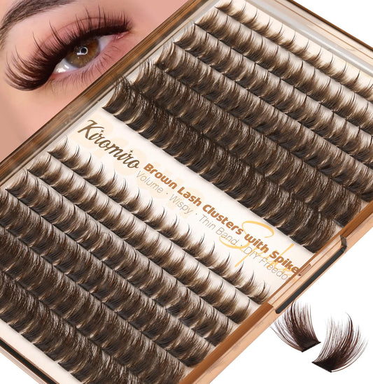 Kiromiro brown lash clusters with spikes in 10-20mm for natural flutter.