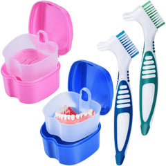 KISEER 2-pack denture bath case in blue and pink, front view