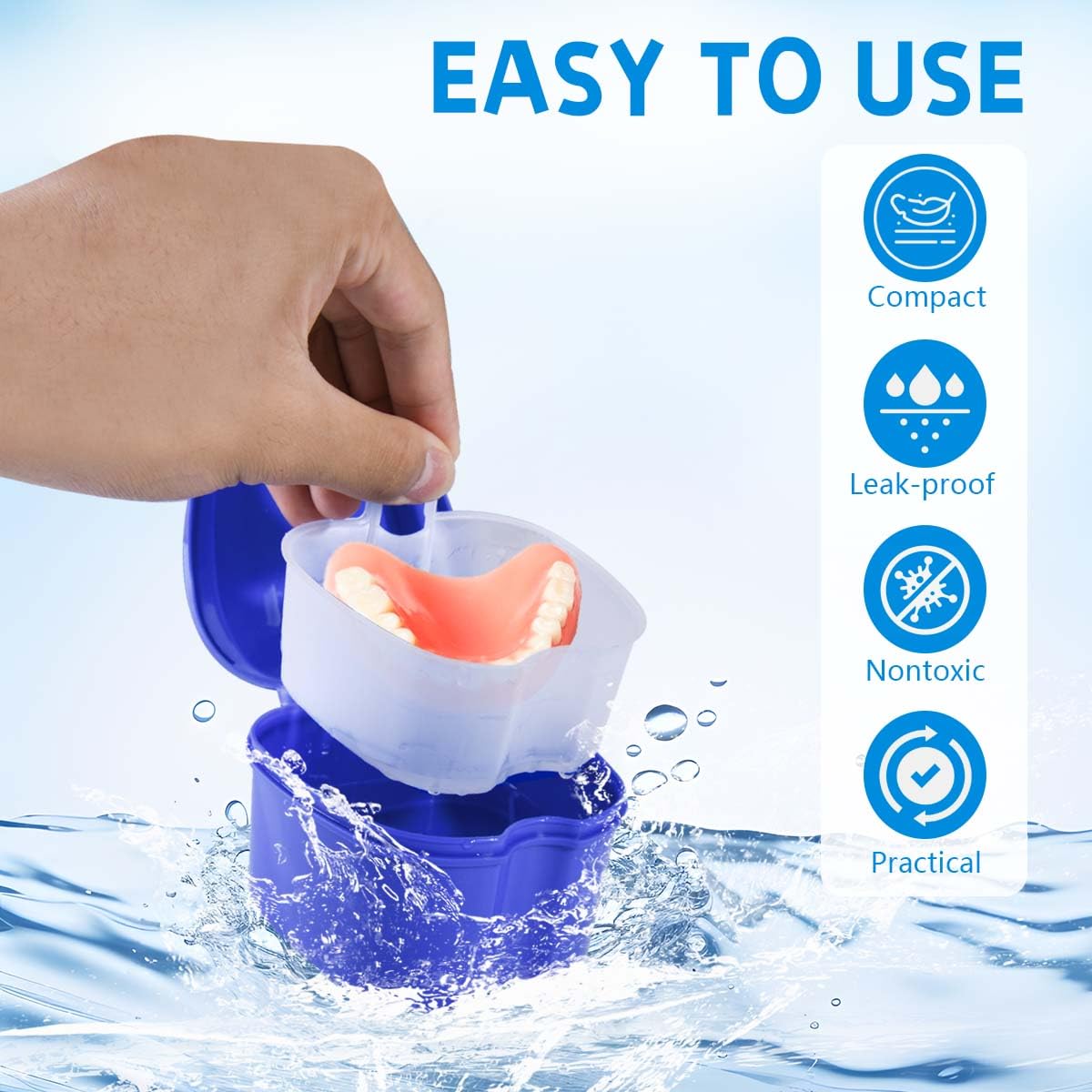 KISEER denture bath case basket with hook for draining