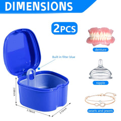 KISEER denture bath case blue back view