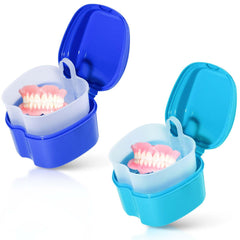 KISEER 2-pack denture bath case in light blue front view