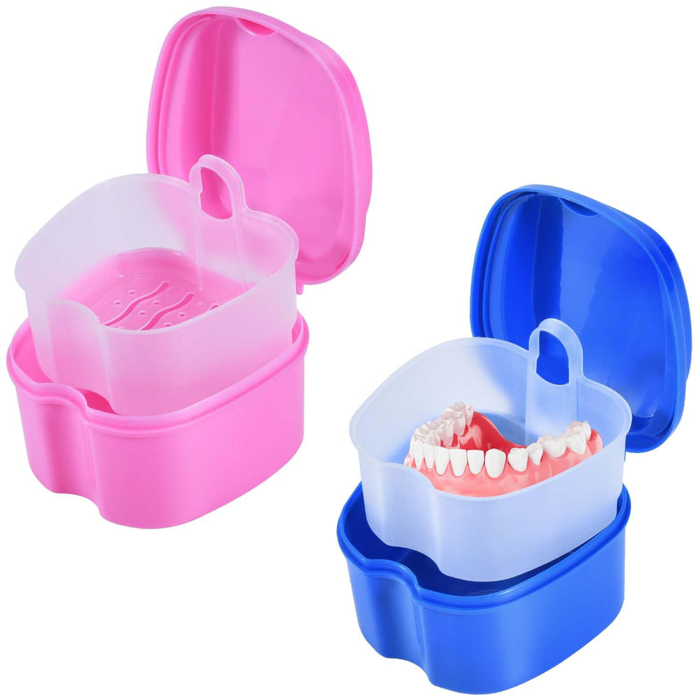 KISEER denture bath case blue and pink two-pack on white