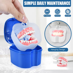 Two-pack denture storage case showing holey basket design
