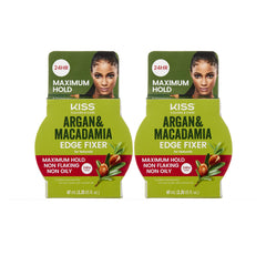 KISS Argan Macadamia Edge Fixer bottle shows strong hold and shine.