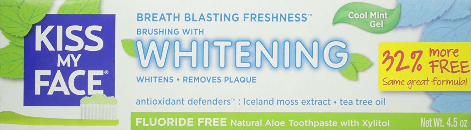 Tube of Kiss My Face Gel Teeth Whitening toothpaste showing gel texture