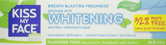 Tube of Kiss My Face Gel Teeth Whitening toothpaste showing gel texture