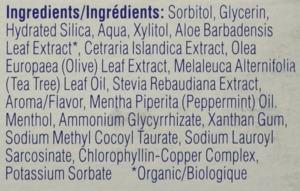 Ingredients list including CO-Q10 and peppermint
