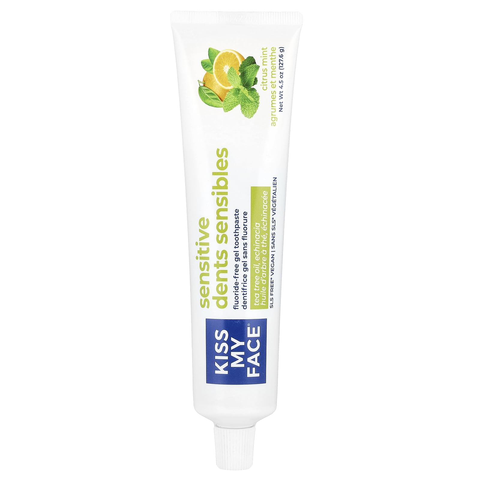 Front view of Kiss My Face Sensitive Citrus Mint Gel Toothpaste 4.5 oz