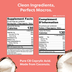 Kiss My Keto MCT Oil C8 bottle on shelf shows eco-friendly sourcing.