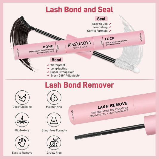Kissxiaoya lash bond and seal in one kit for secure, long-lasting cluster lashes