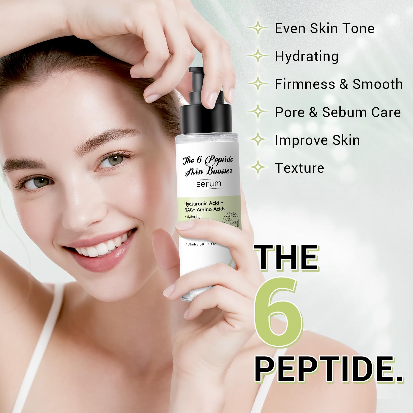 KIUORET hyaluronic acid hydration closeup helps plump, moisturized skin