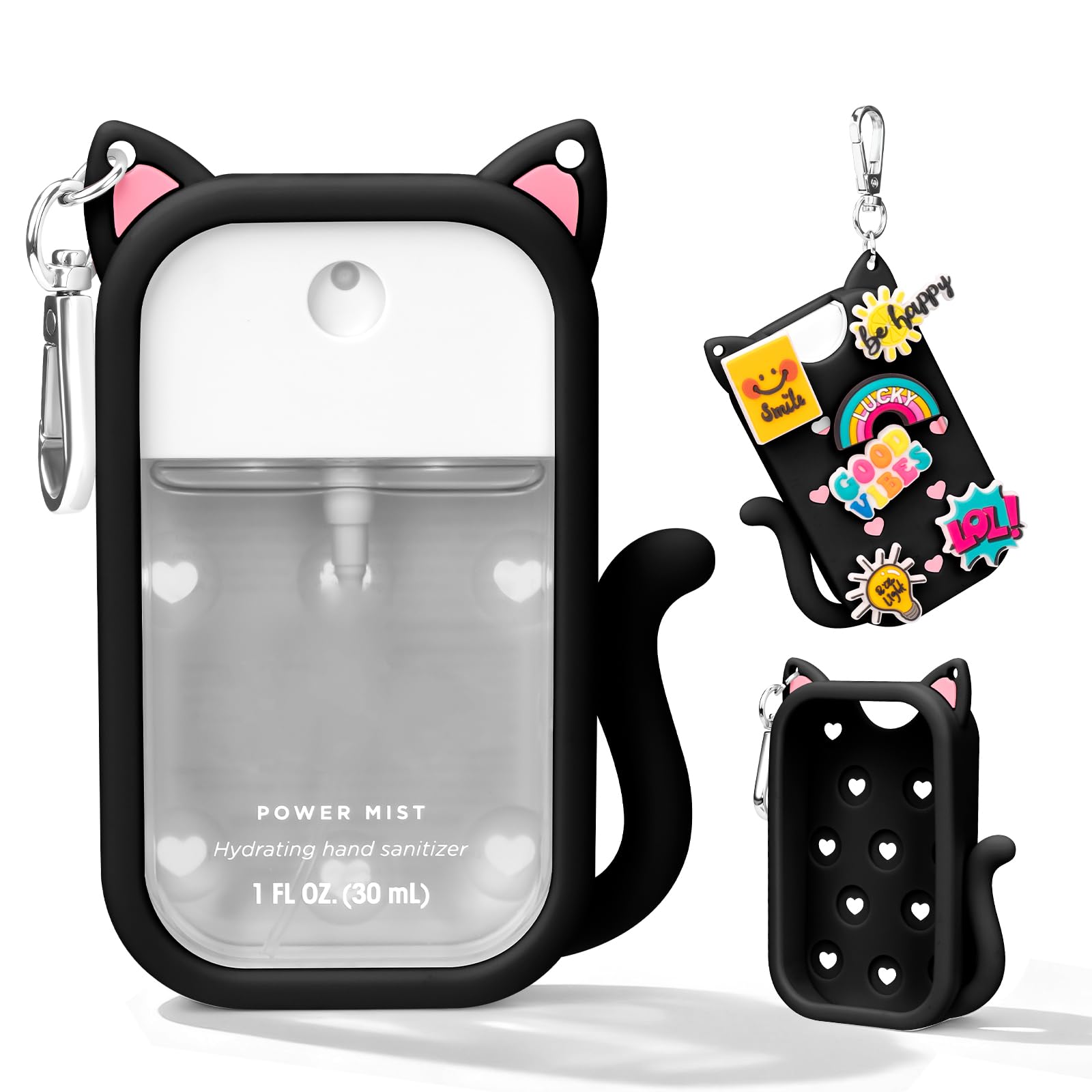 Kivzex cat silicone case on Touchland 1oz bottle, secure front view for on-the-go access.