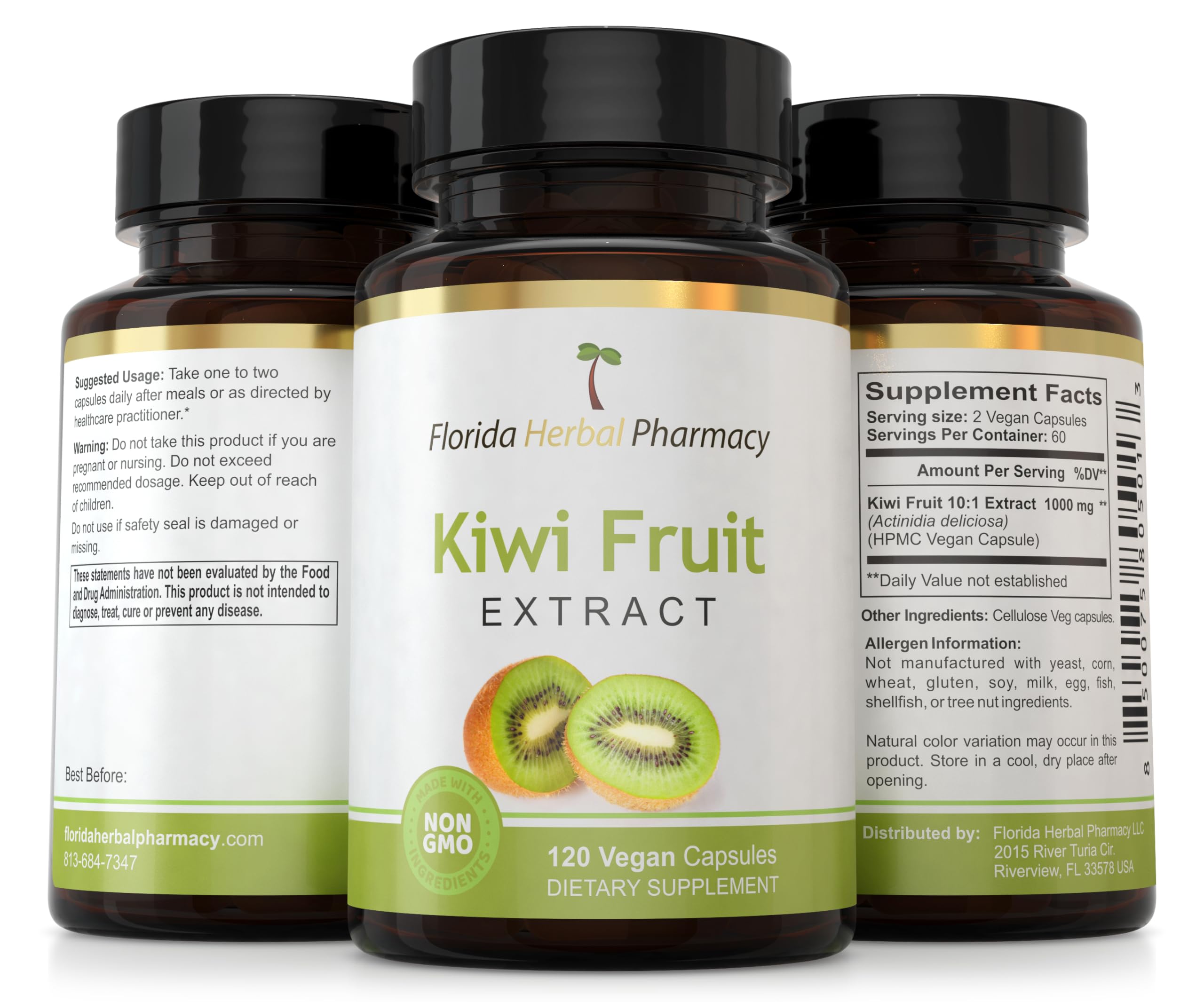 GMP-certified and third-party tested kiwi fruit extract supplement label