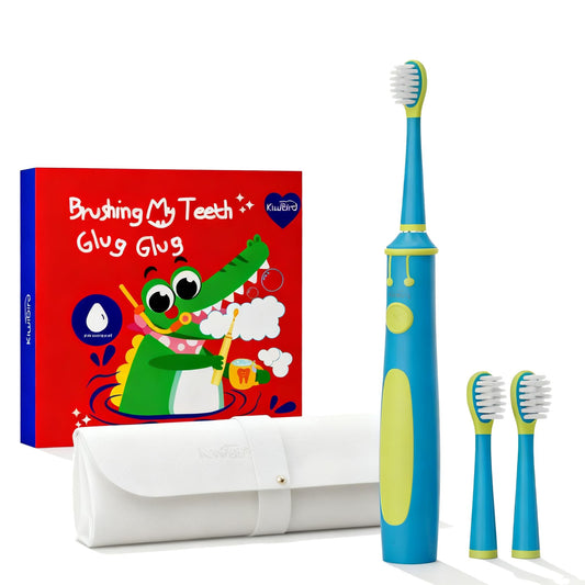 KIWIBIRD Kids Electric Toothbrush blue handle with silicone bristles