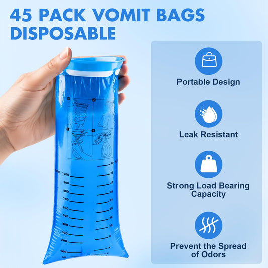 KKEETUR vomit bags folded to palm size for easy carry.