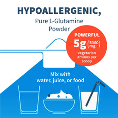 SFI Health Klaire L-Glutamine label closeup showcasing hypoallergenic formula