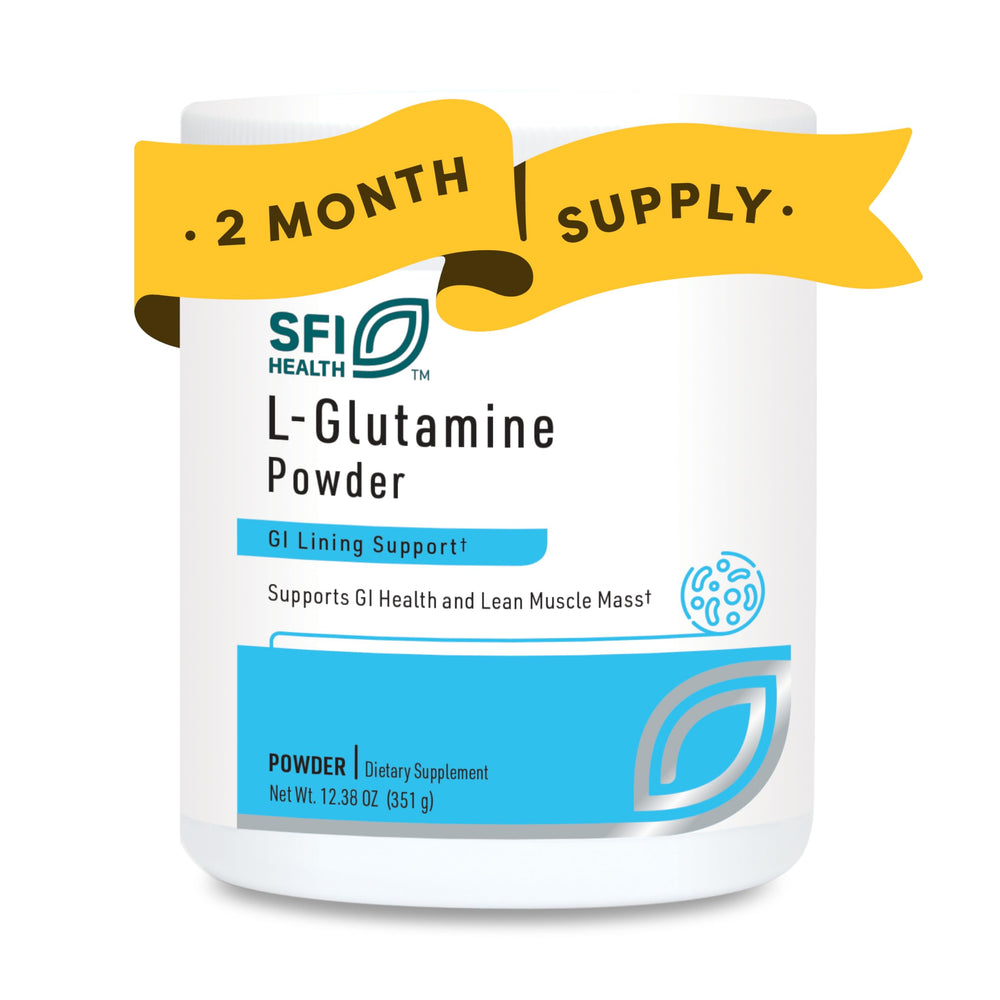 Front view of Klaire Labs L-Glutamine Powder bottle, 351 g