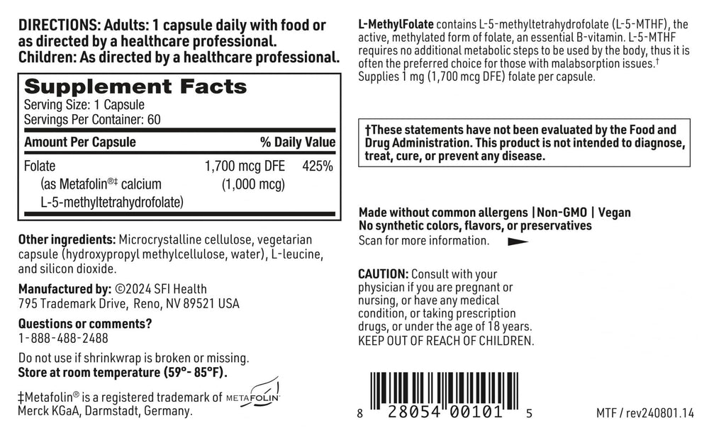 Each capsule delivering 1,700 mcg DFE folate