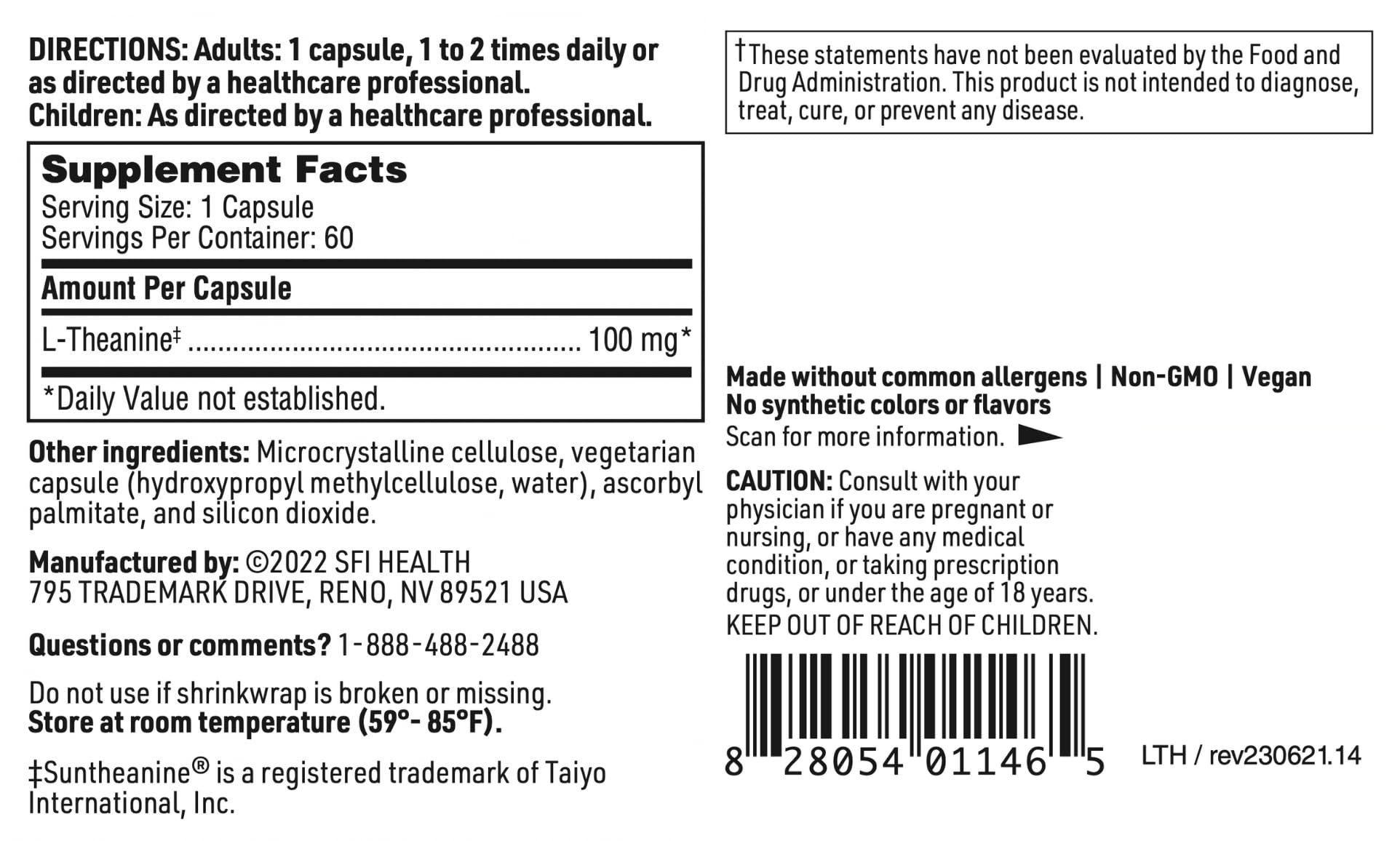 Hypoallergenic Klaire Labs L-Theanine packaging