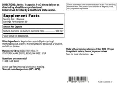 Klaire Labs SFI Health Acetyl-L-Carnitine bottle on white background