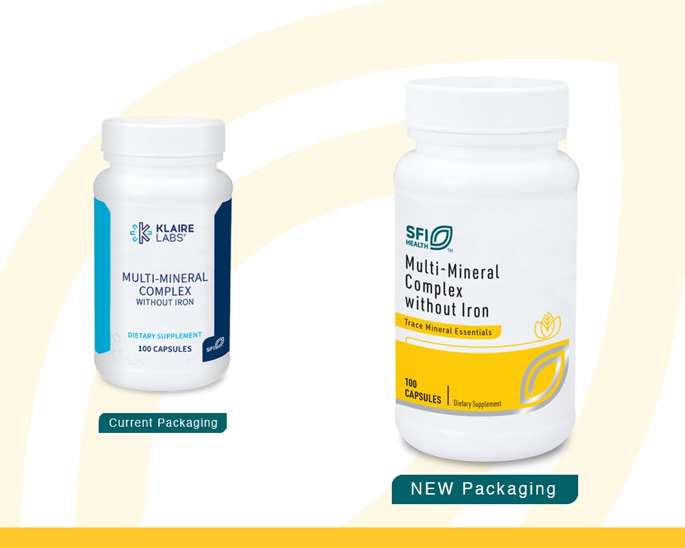 Close-up of two capsules from Klaire Labs Multi-Mineral Complex Without Iron