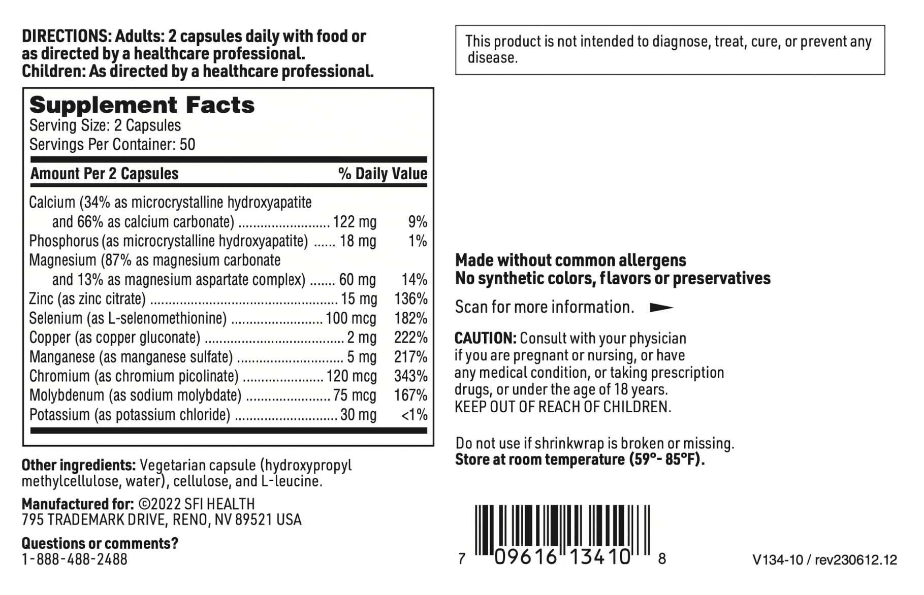 Illustration of broad spectrum trace minerals in the iron-free blend