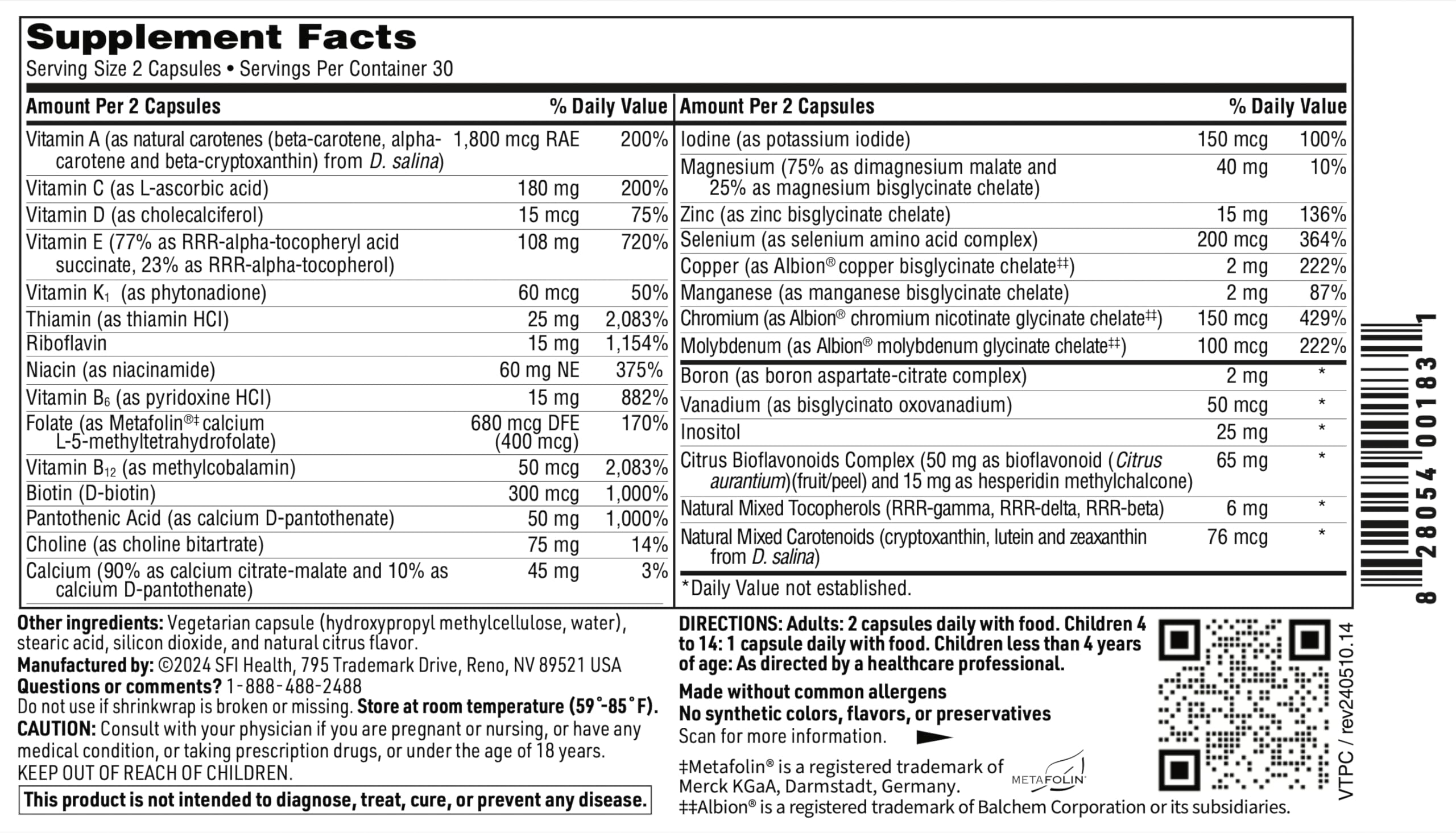 Bioavailable vitamins and minerals in VitaPrime