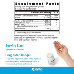 Klean Antioxidant bottle with capsules on white background