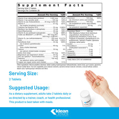 Close-up of Klean Multivitamin capsules highlighting essential nutrients and antioxidants.