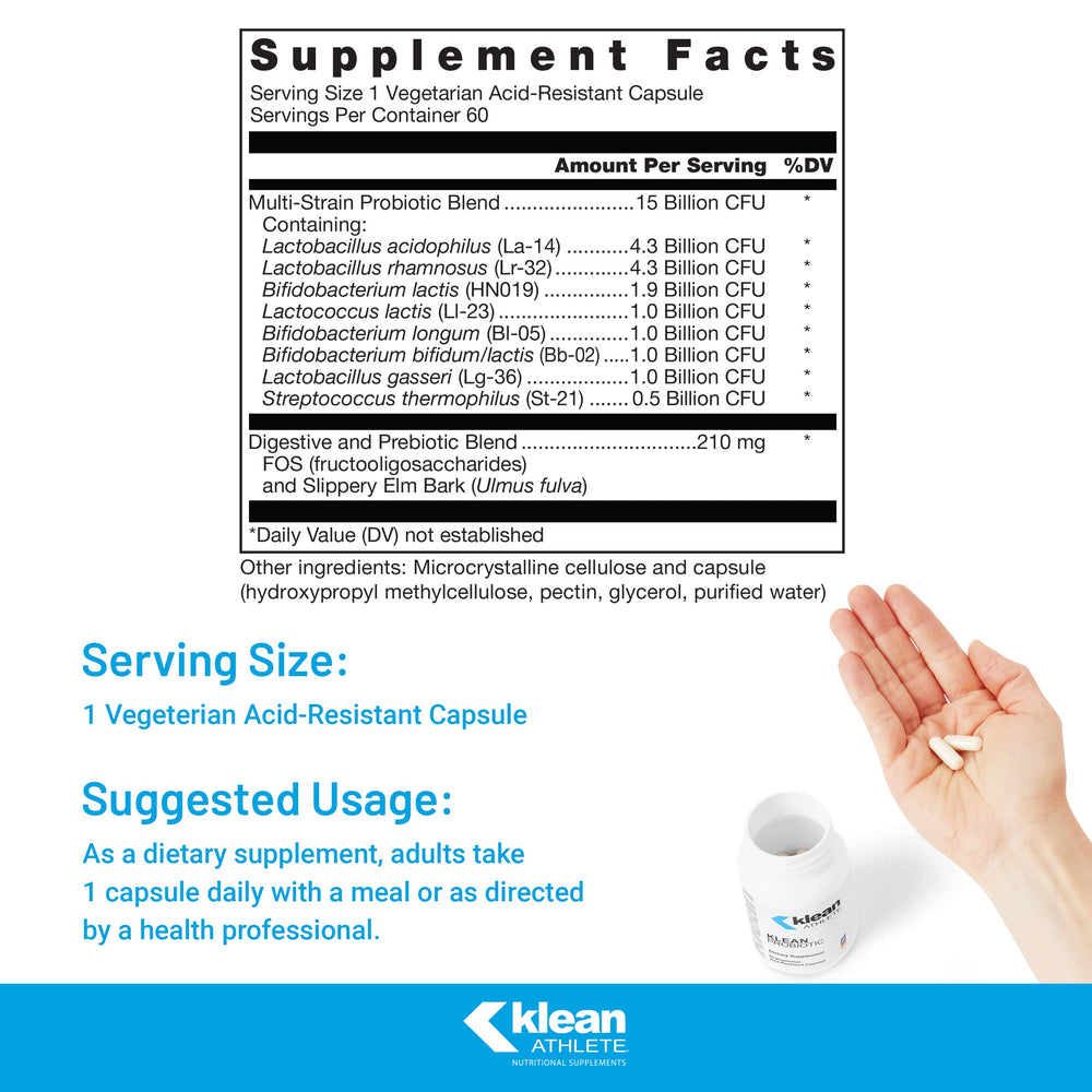 Klean Probiotic capsules for daily use and gut balance by Klean Athlete.