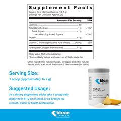 Back view showing ingredients and nutrition facts for Klean Collagen+C