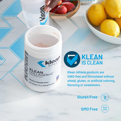 Side angle of Klean Collagen+C bottle with tropical fruit label