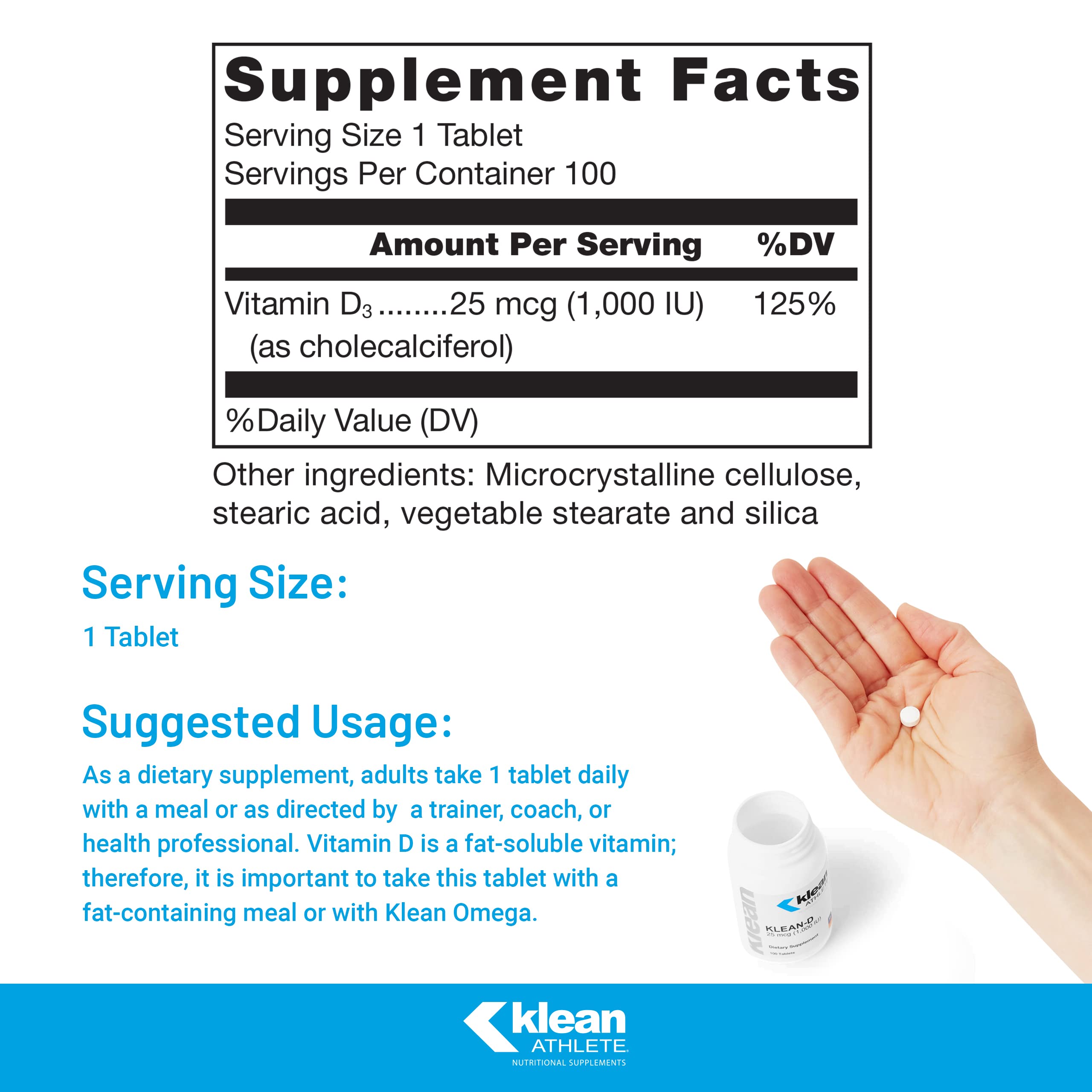 Klean-D Vitamin D3 bottle close-up label with NSF Certified for Sport