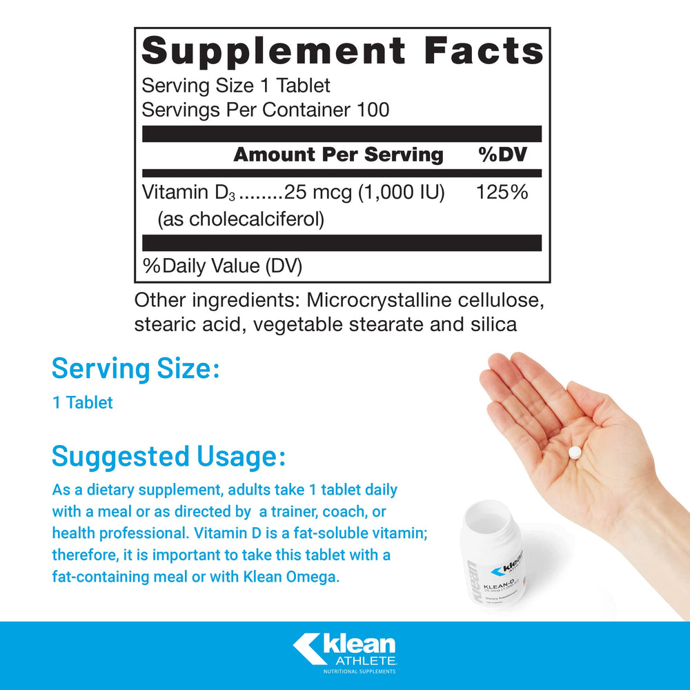 Klean-D Vitamin D3 bottle close-up label with NSF Certified for Sport